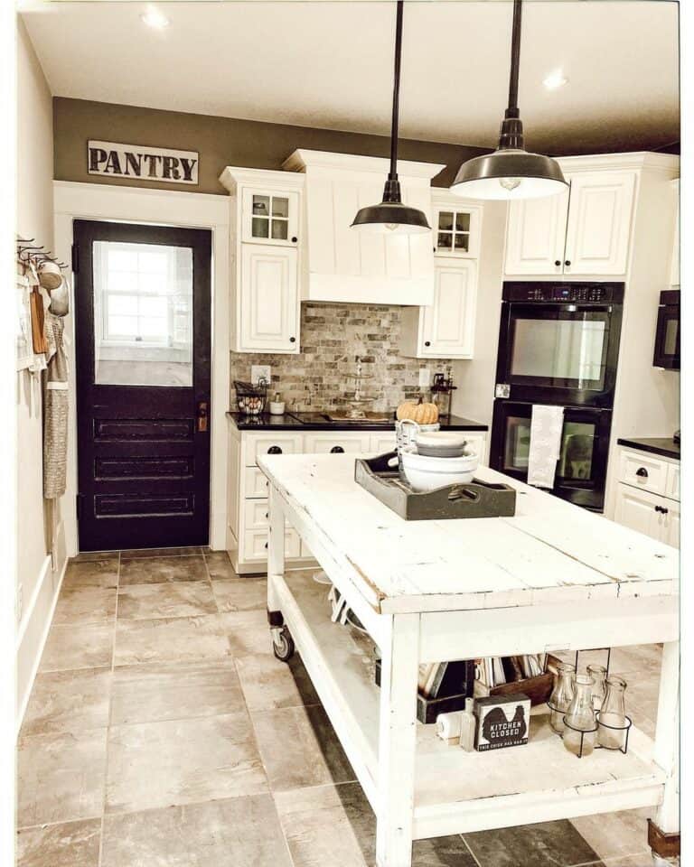 Rustic Black Door With Glass for White Kitchen