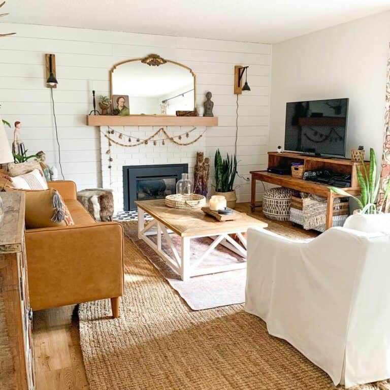 Rustic Bohemian Living Room With TV