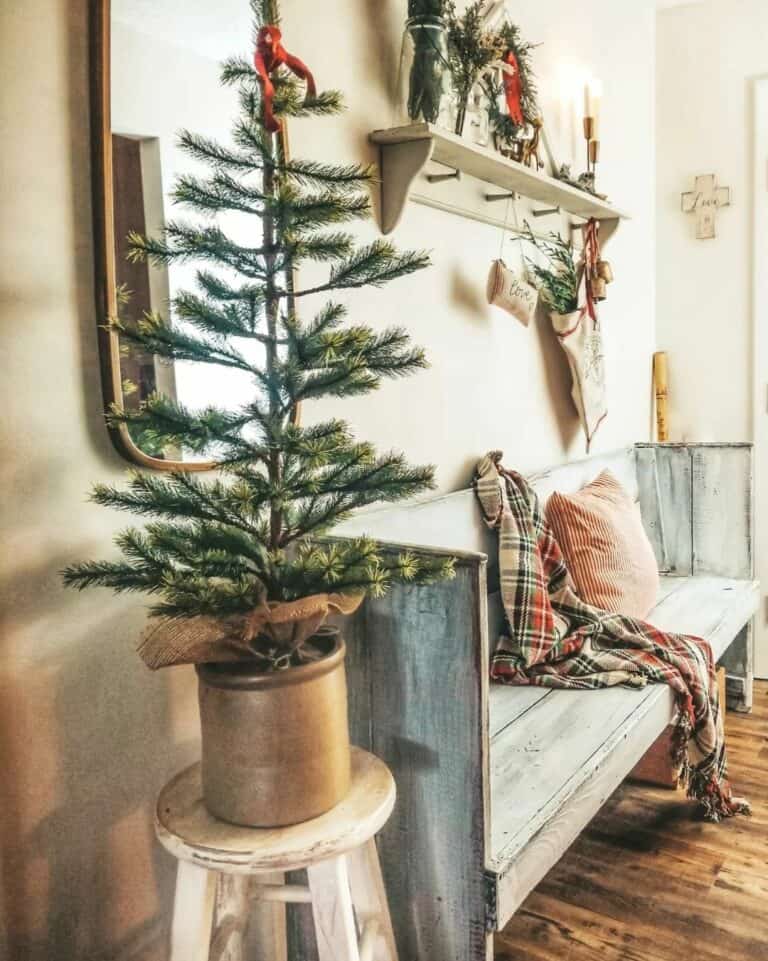 Rustic Christmas Ornaments Around Bench