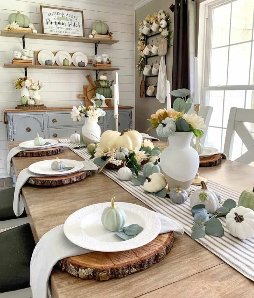 Rustic Dining Area Decorated With Pumpkins - Soul & Lane