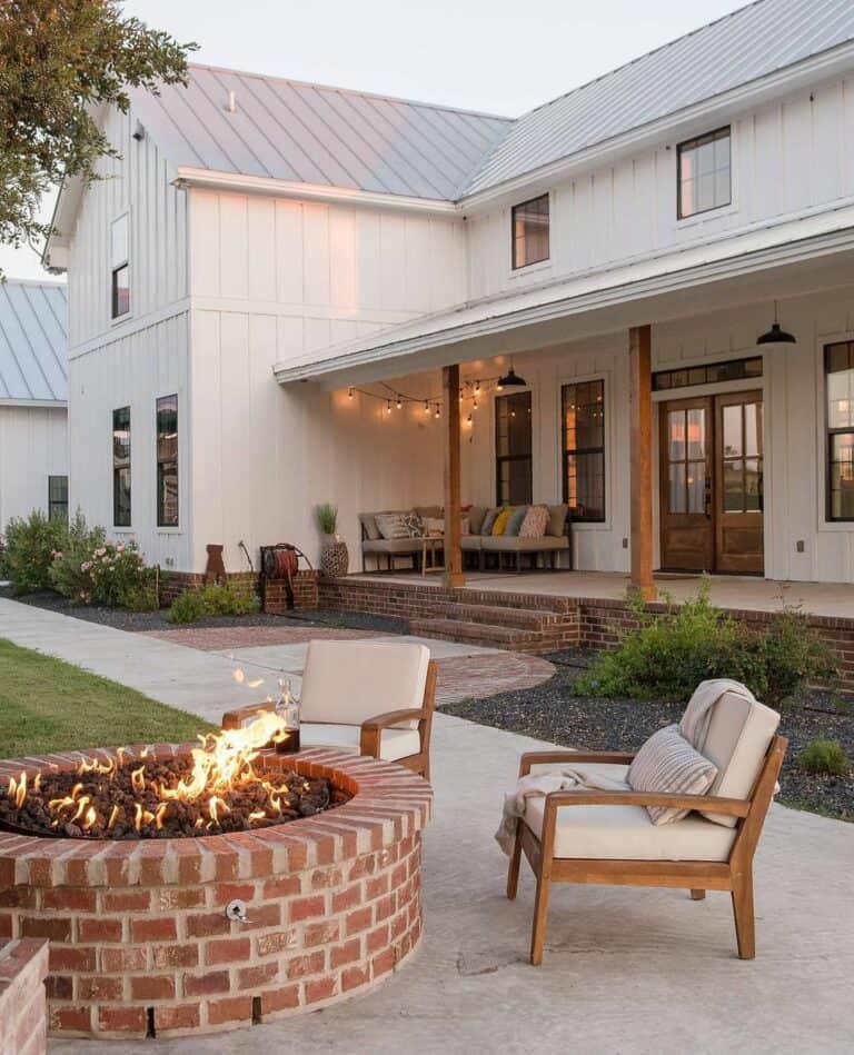 Rustic Farmhouse Fire Pit Seating Area