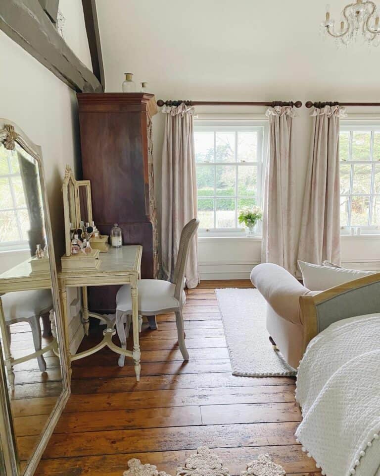 Rustic Farmhouse Living Room With White Windows With Grids