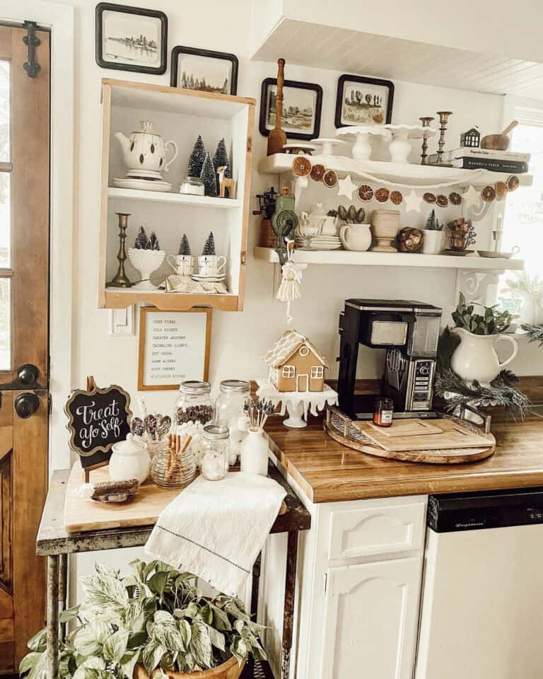 Rustic Holiday Décor for Kitchen Shelves