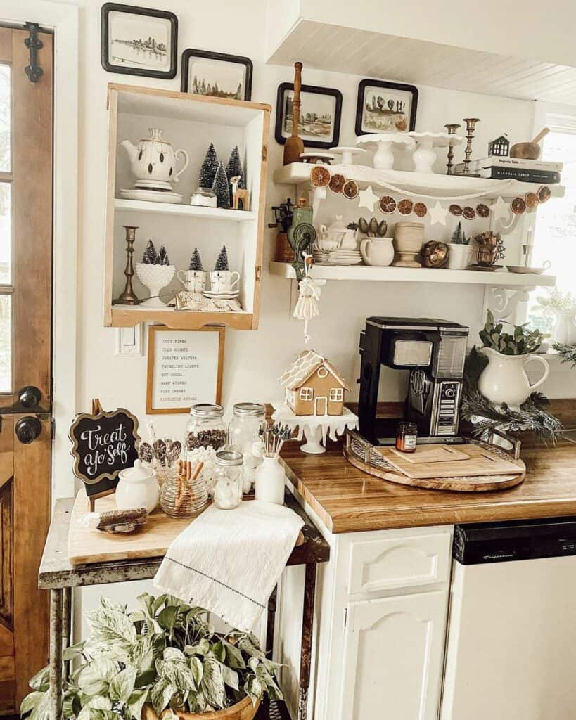 Rustic Holiday Décor for Kitchen Shelves