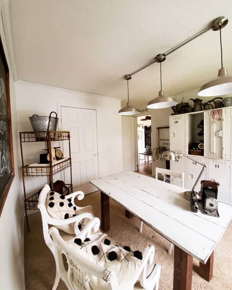 Rustic Home Office With Vintage Lighting