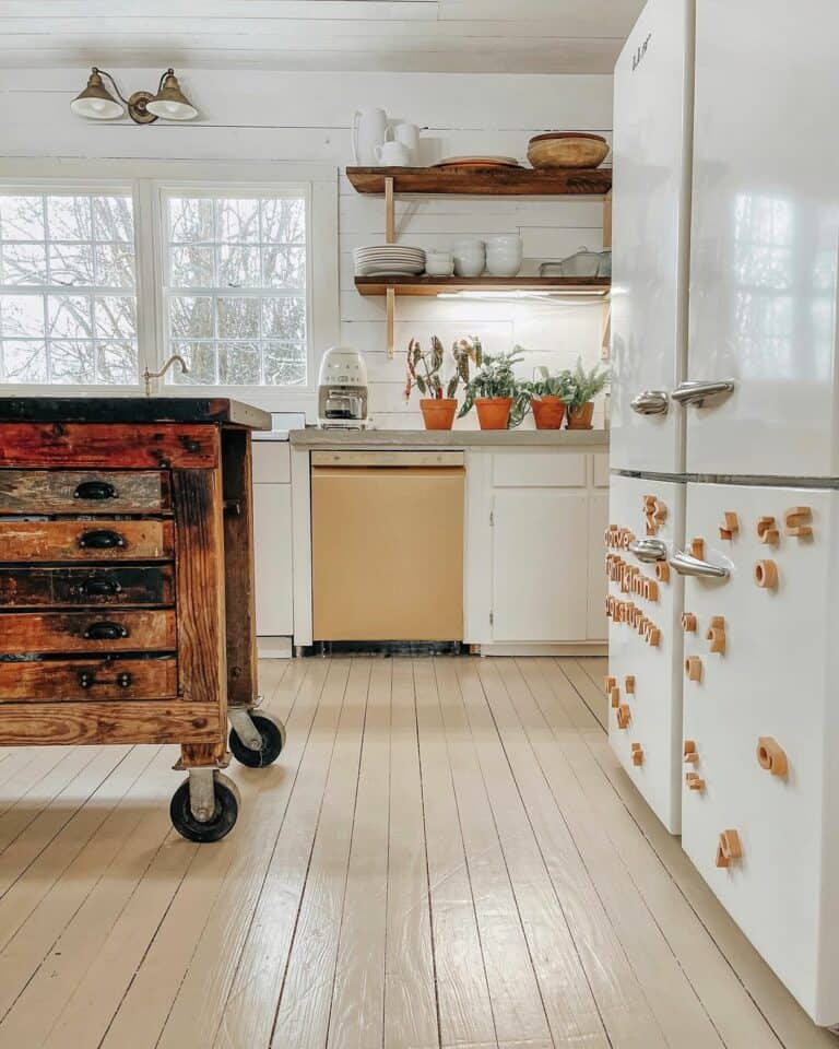 Rustic Kitchen With Wooden Island