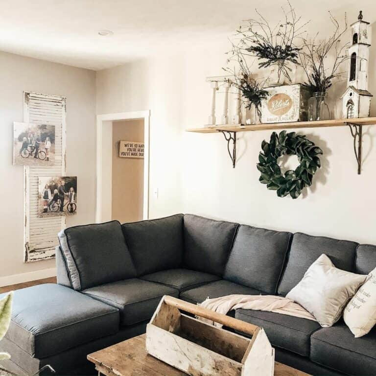 Rustic Living Room With Dark Grey Sofa