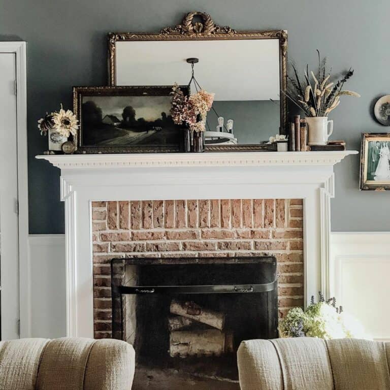 Rustic Living Room With a Red-brick Fireplace