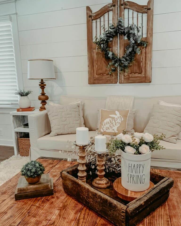 Rustic Spring Centerpiece in Decorative Tray