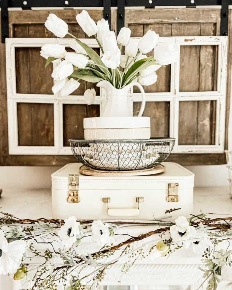 Rustic White Vintage Suitcase with Shutters