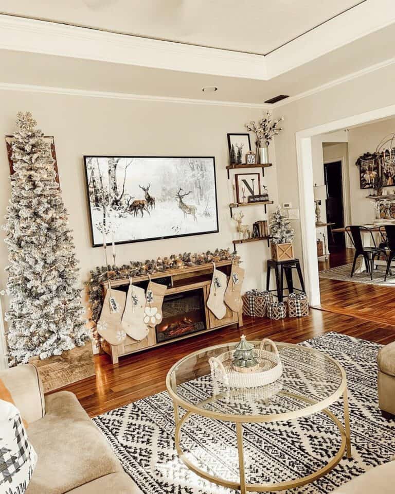 Rustic Winter Living Room Idea With Mounted TV
