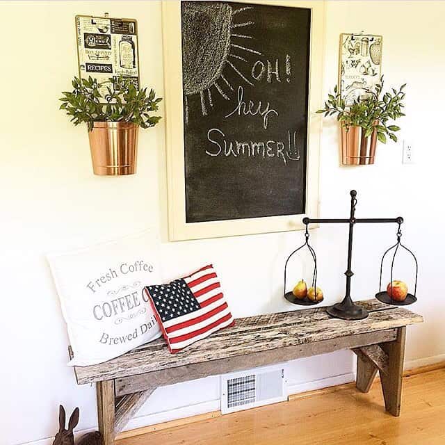 Rustic Wood Bench With 4th of July Throw Pillow