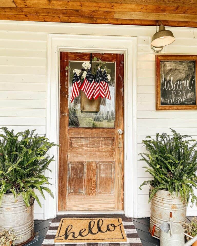 Rustic Wood Door With Fourth of July Décor