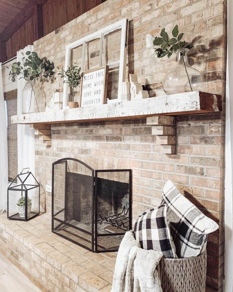 Rustic Wood Mantel for Brick Fireplace