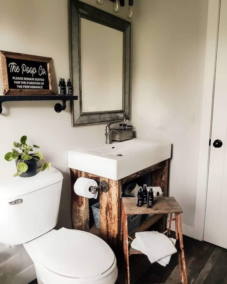Rustic Wooden Bathroom Vanity Table