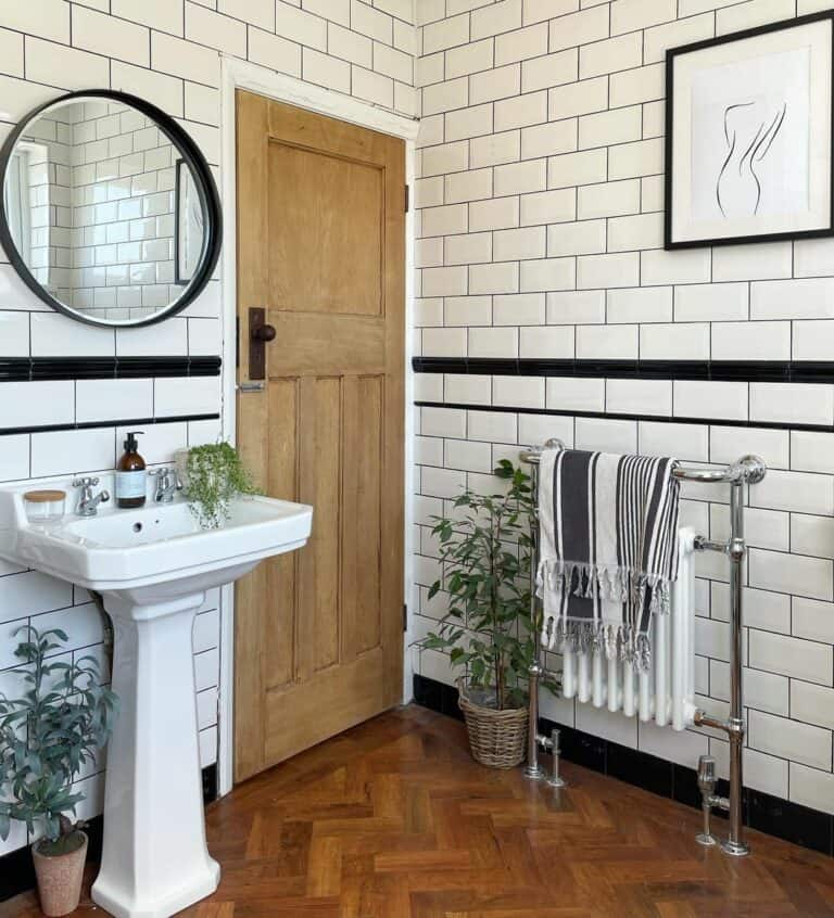 Rustic Wooden Herringbone Tiled Bathroom