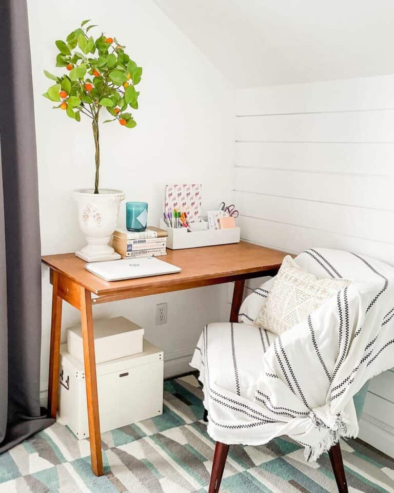 Jarrod's Inherently Cozy Bedroom  Desk in living room, Small room desk,  Farmhouse style bedroom decor