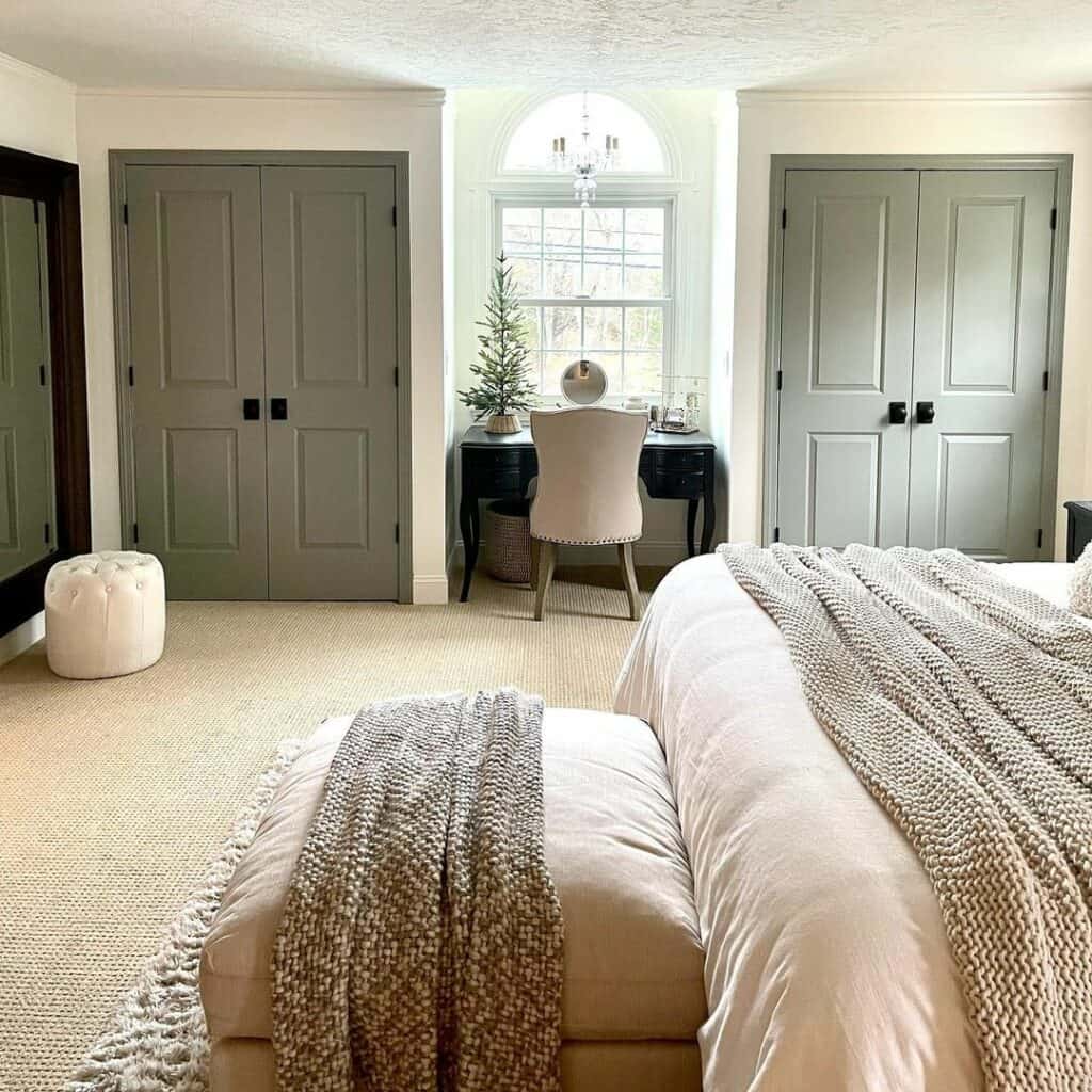 Sage Green Closets Flank Recessed Wall