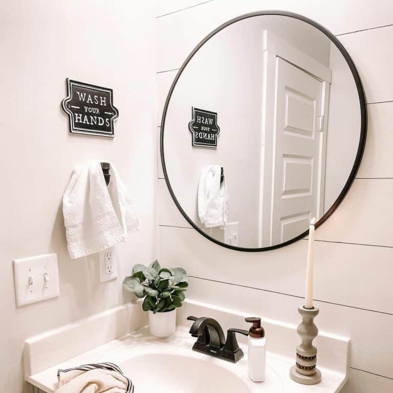 Shiplap Accent Wall Hosts Circular Black Mirror