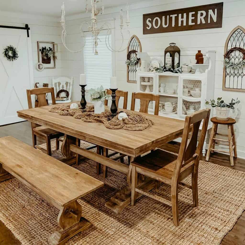 Shiplap Dining Room With Vintage Chandelier