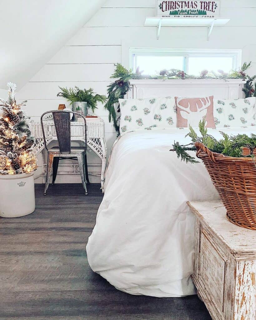 Shiplap Wall in Vaulted Ceiling Bedroom