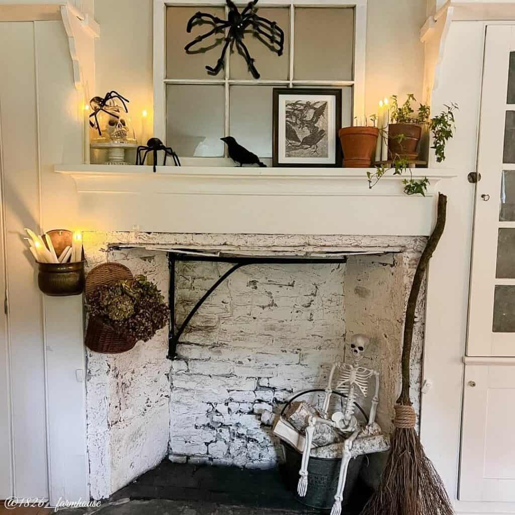 Sinister Fireplace With Skeletons and Brooms