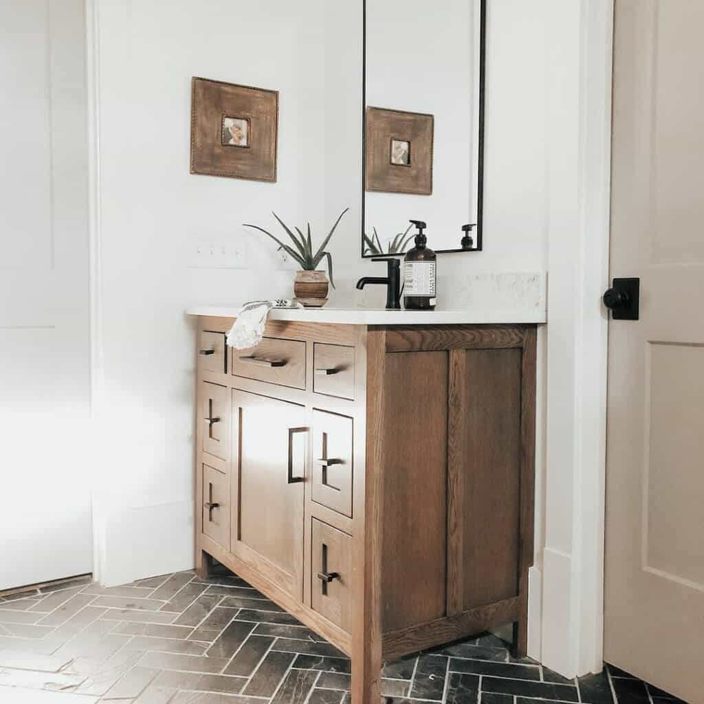Sink Area With a Wooden Vanity