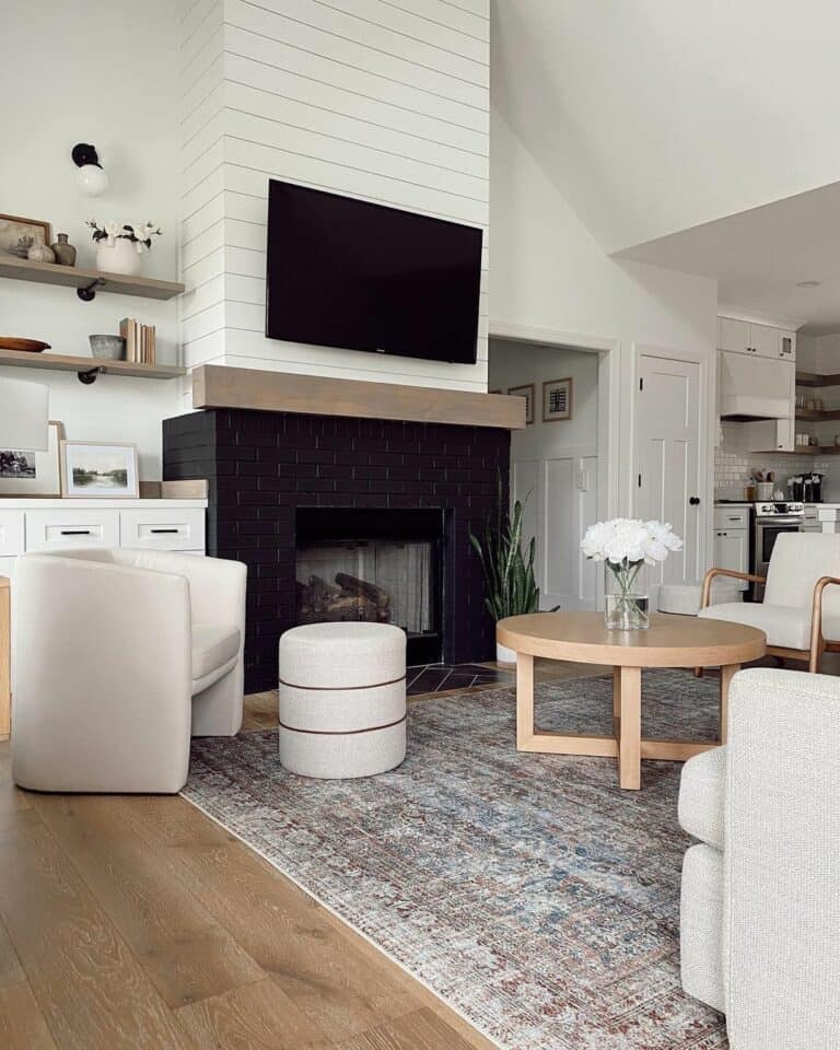 Sleek Black and White Modern Farmhouse Living Room