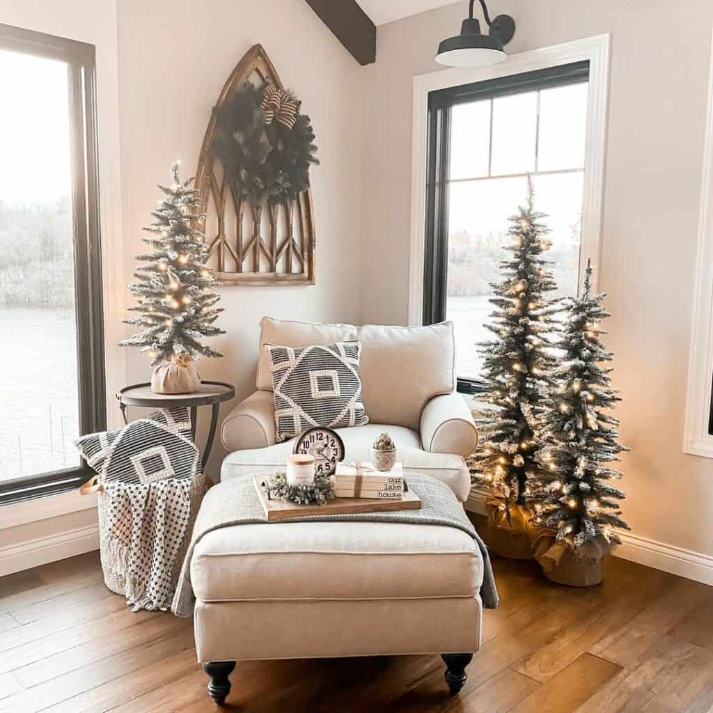 Slender Christmas Trees in Living Room Corner