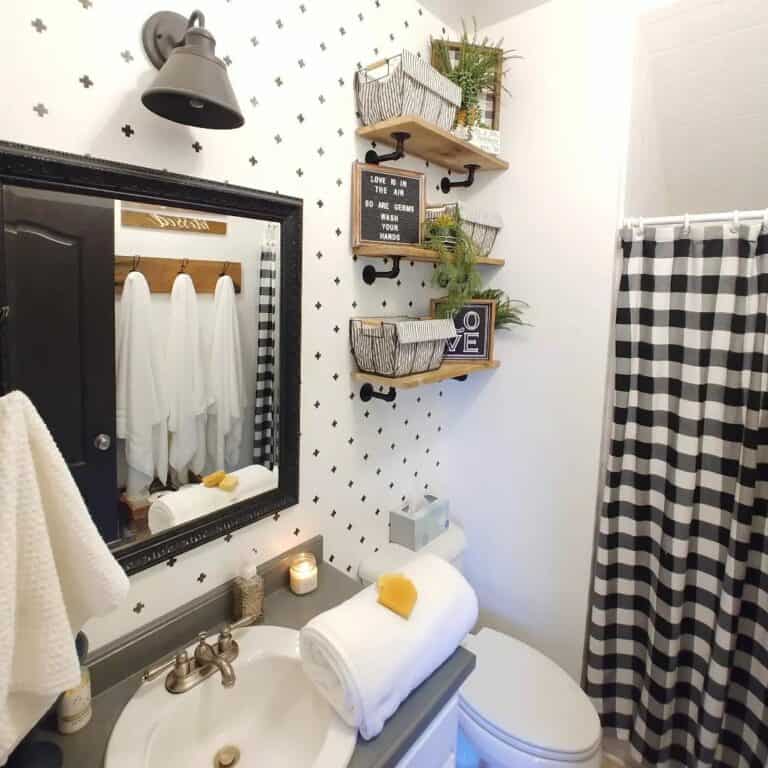 Small Bathroom With Gingham and Crosses