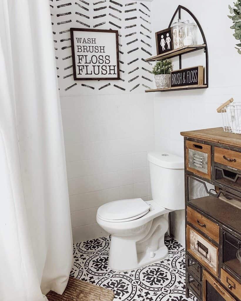 Small Bathroom With Vintage Chest of Drawers