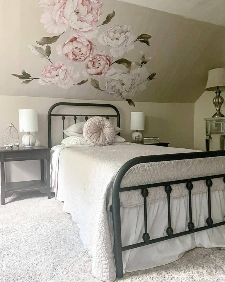 Small Bedroom Light Fixtures With Rose Mural