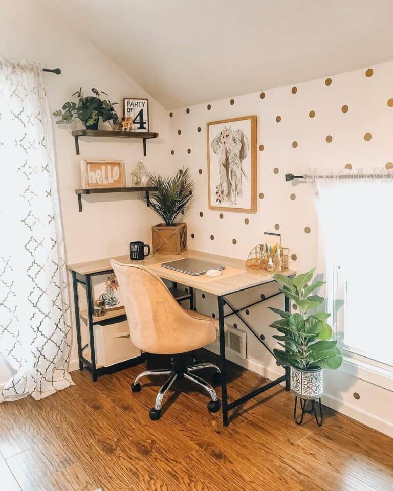 Small Home Office With Wooden Corner Desk