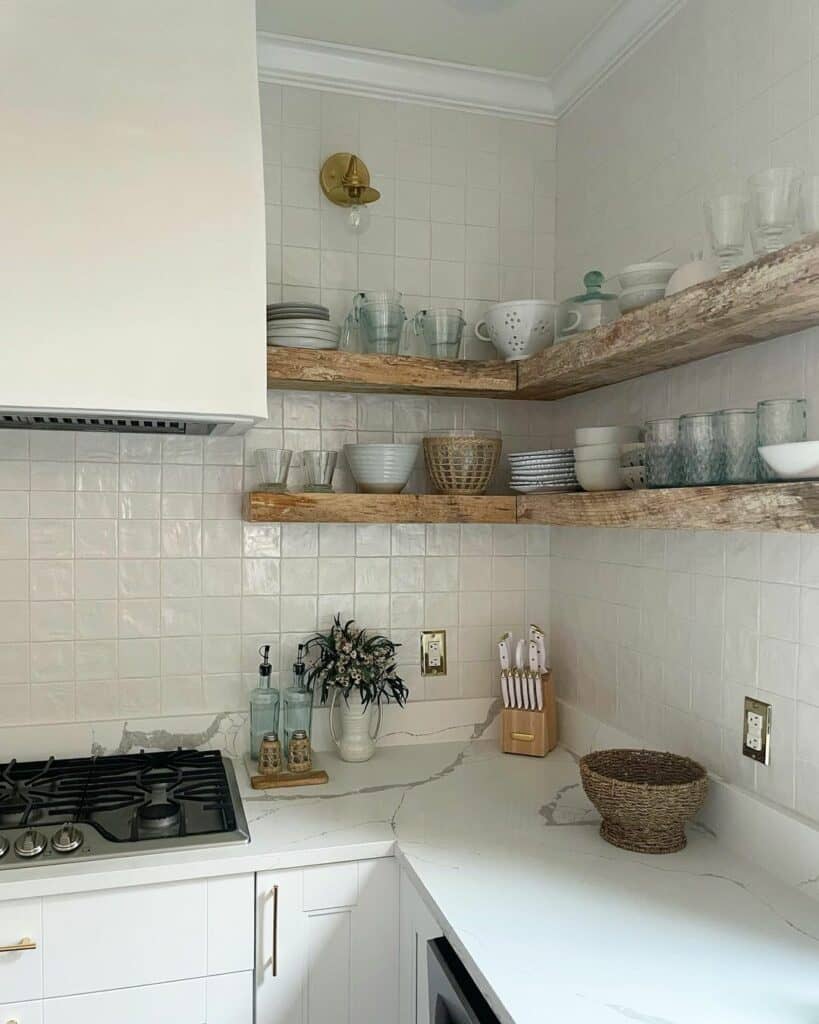 Small Kitchen With L-shaped Open Shelving