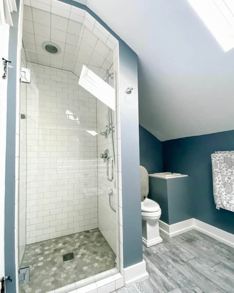Small Walk-in Shower With White Subway Tile Walls