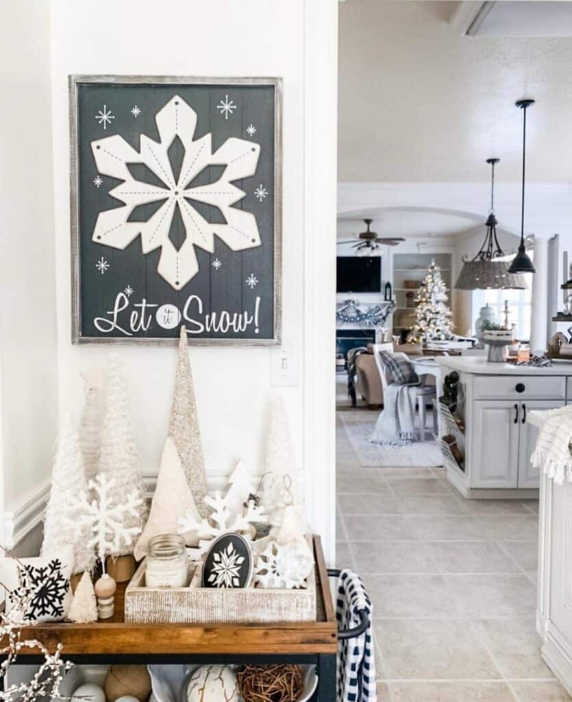 Snowflake Ornaments in Kitchen Corner Entrance