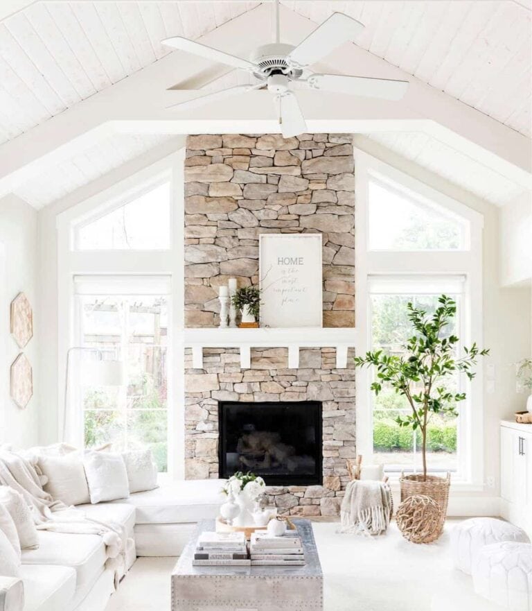 Snuggly Living Room With Stone Fireplace