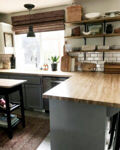 Sophisticated Farmhouse Kitchen With Open Shelving
