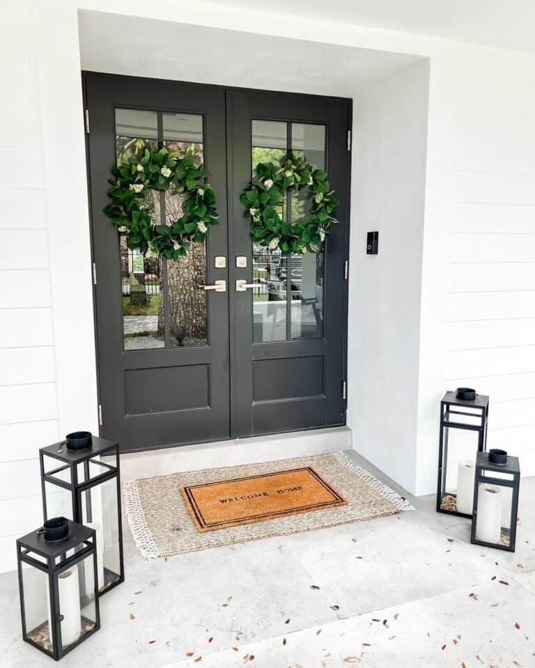Sophisticated Front Entrance With Black Lantern Décor