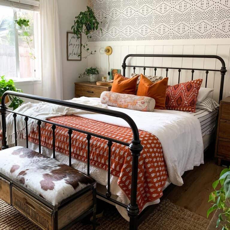 Southwest-inspired Bedroom With Western Black and White Wallpaper