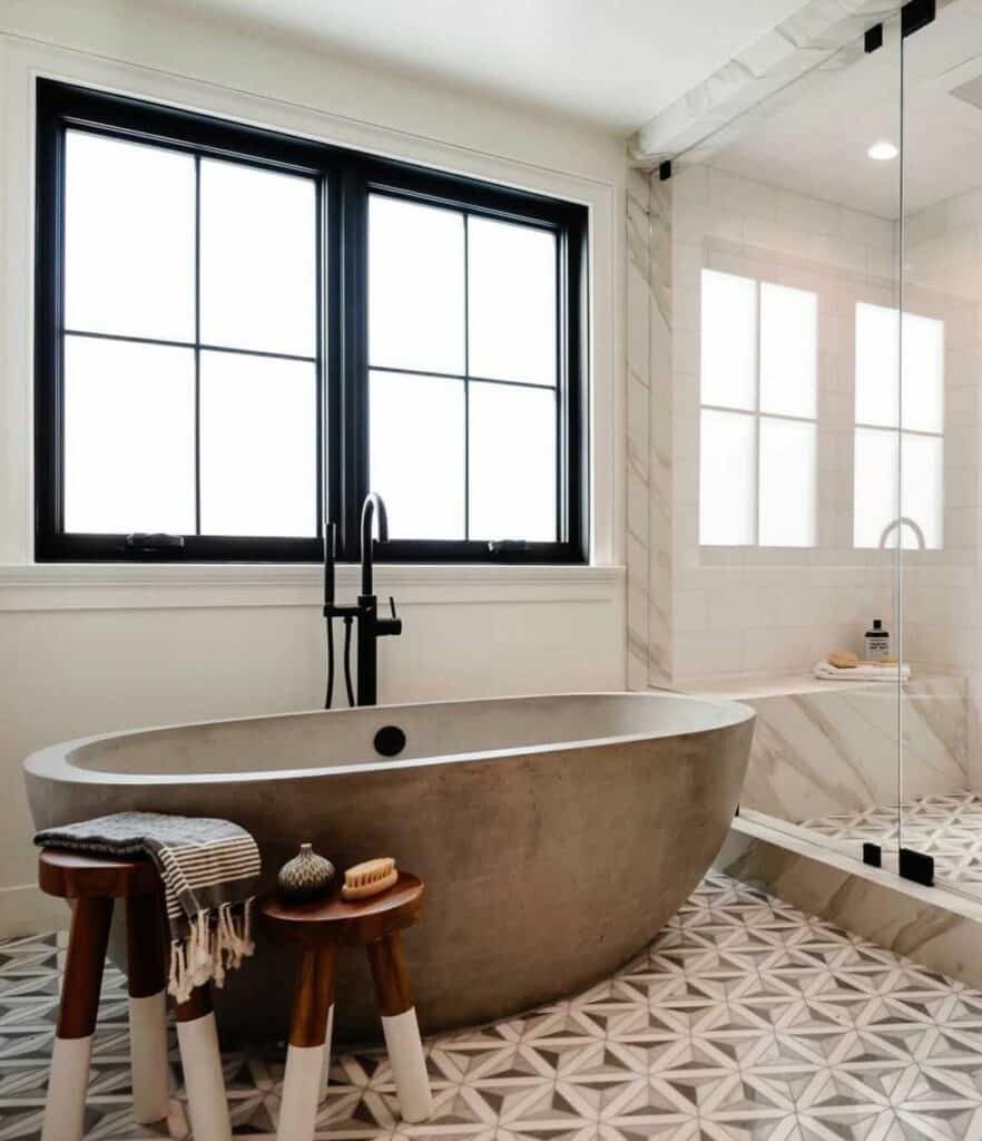 Spa-inspired Minimalist Bathroom With Neutral Tile Flooring