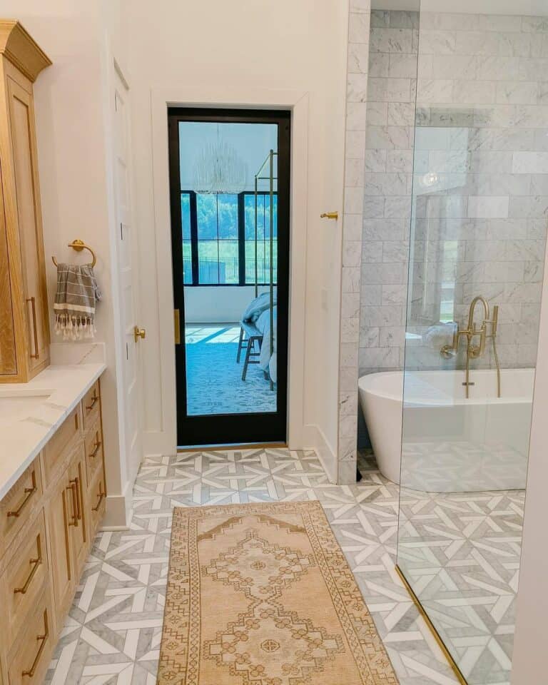 Spa-inspired Minimalist Bathroom With Patterned Tile Flooring