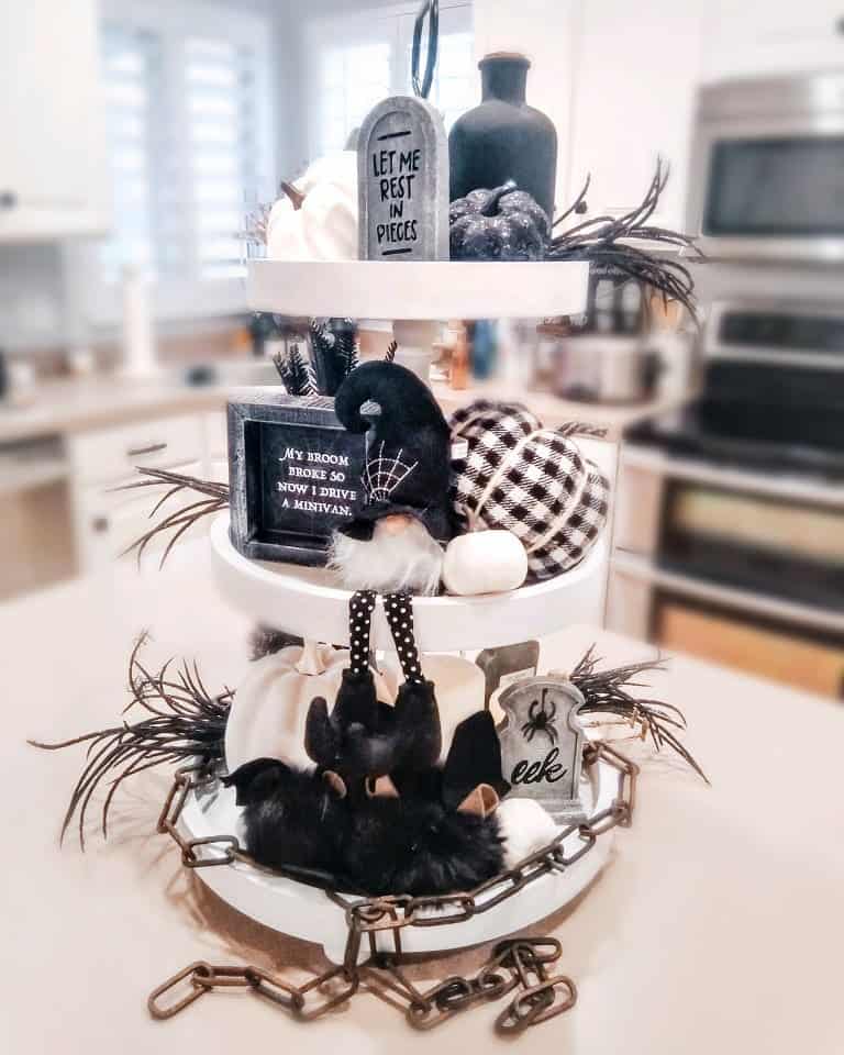 Spooky Black and White-tiered Tray Décor