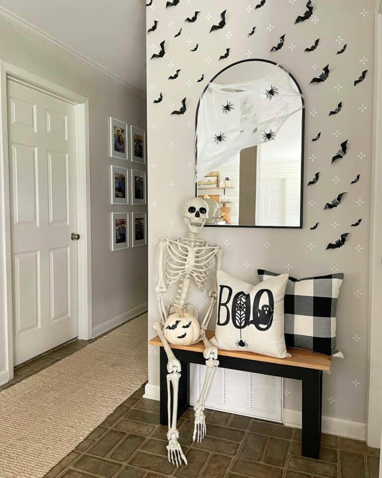 Spooky House Décor With Bats and a Skeleton