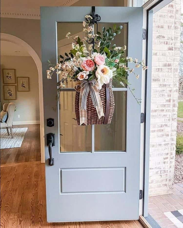 Spring Front Door Basket With Flowers