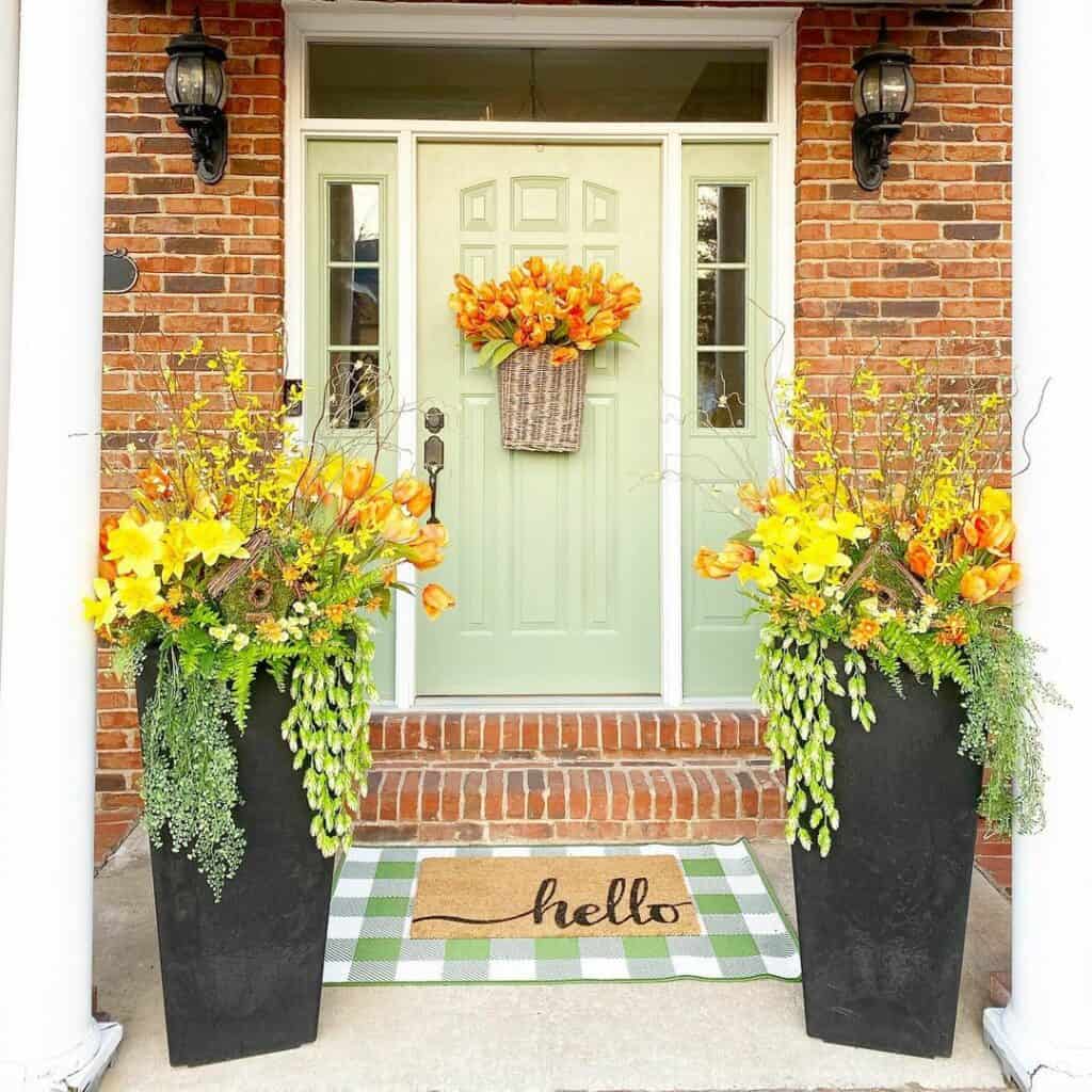 Spring Front Door Basket With Orange Flowers
