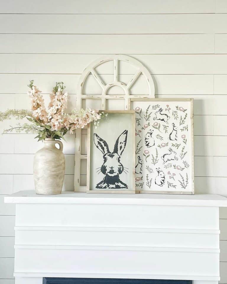 Spring Mantel Décor Ideas Include Rabbit Pictures