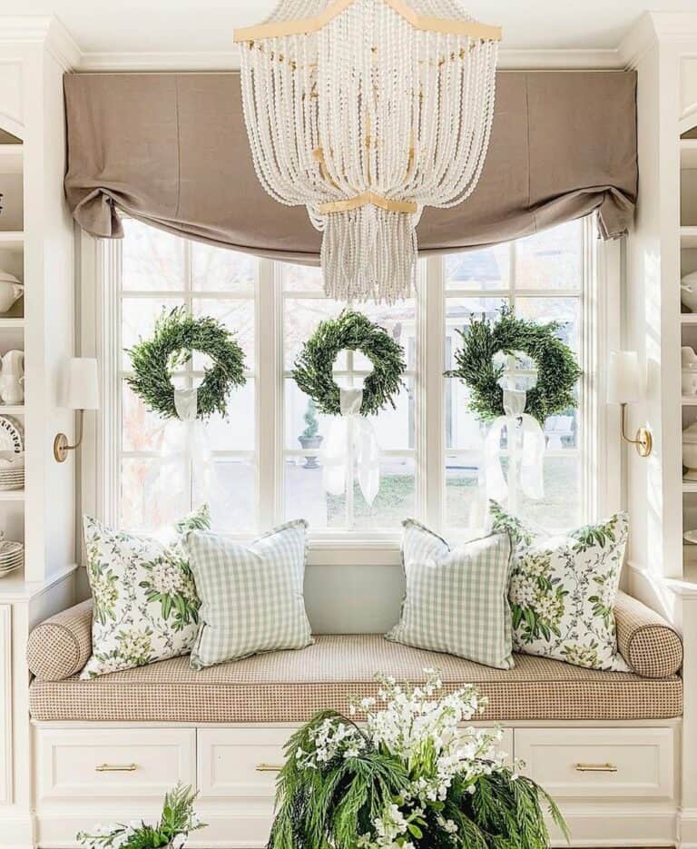 Springtime Living Room Wreaths on Windows