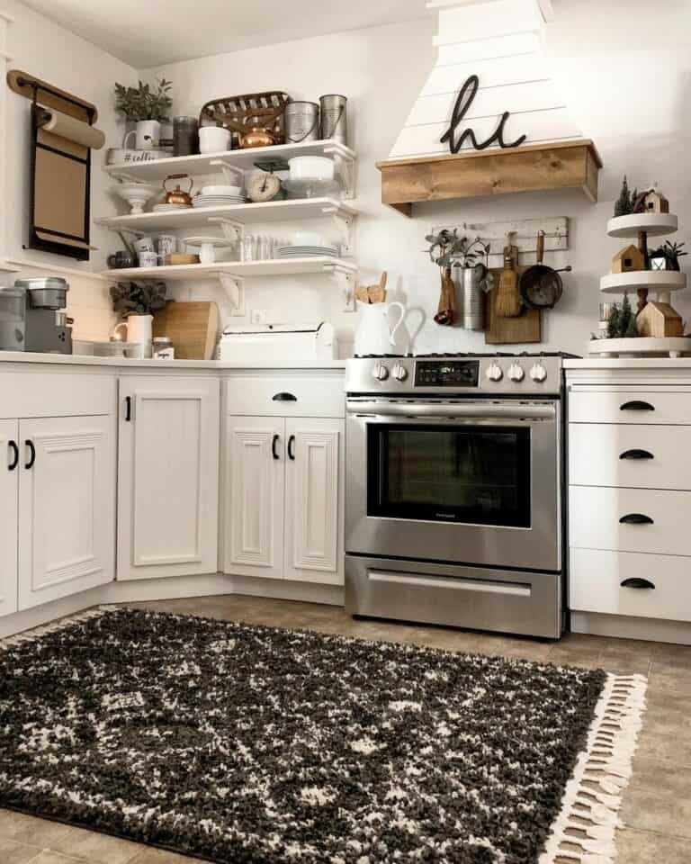 Stacked White Open Kitchen Shelves