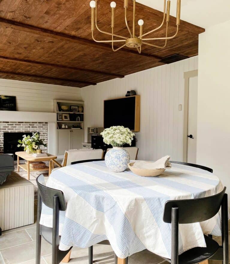 Stained Wood Ceiling With Modern Lighting